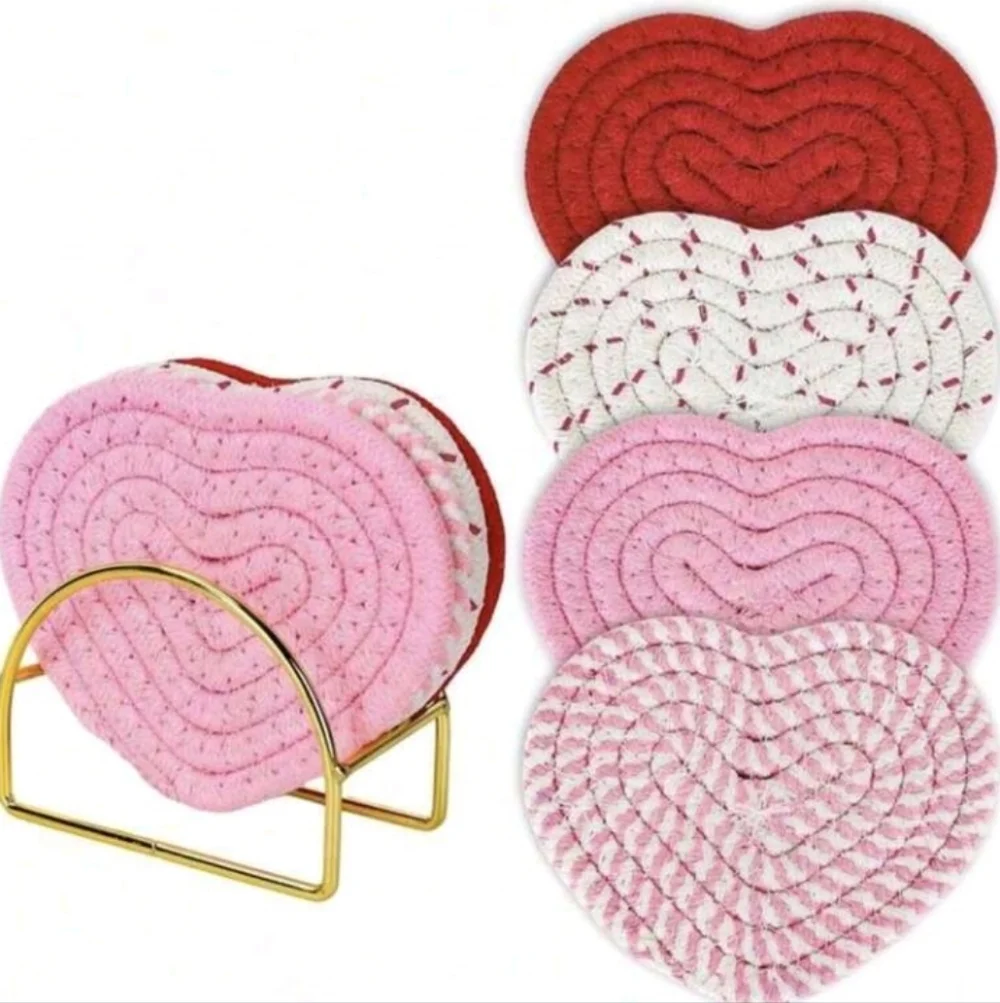 Handmade Woven Heart-Shaped Coasters Set Of 4